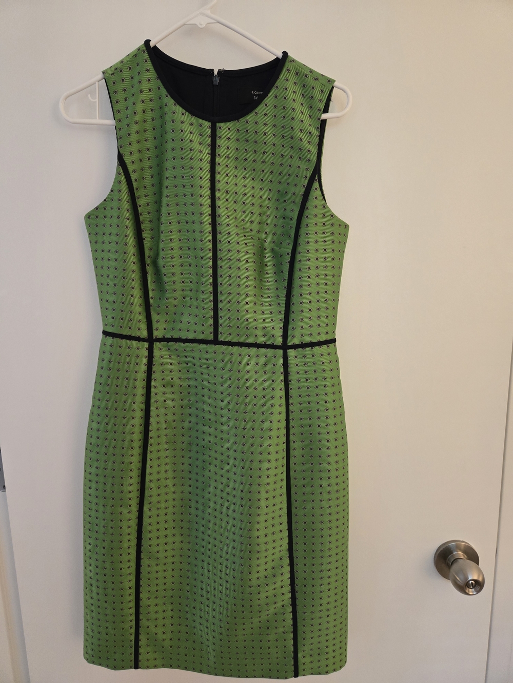 J. Crew Green Sleeveless Sheath Dress with Black Piping